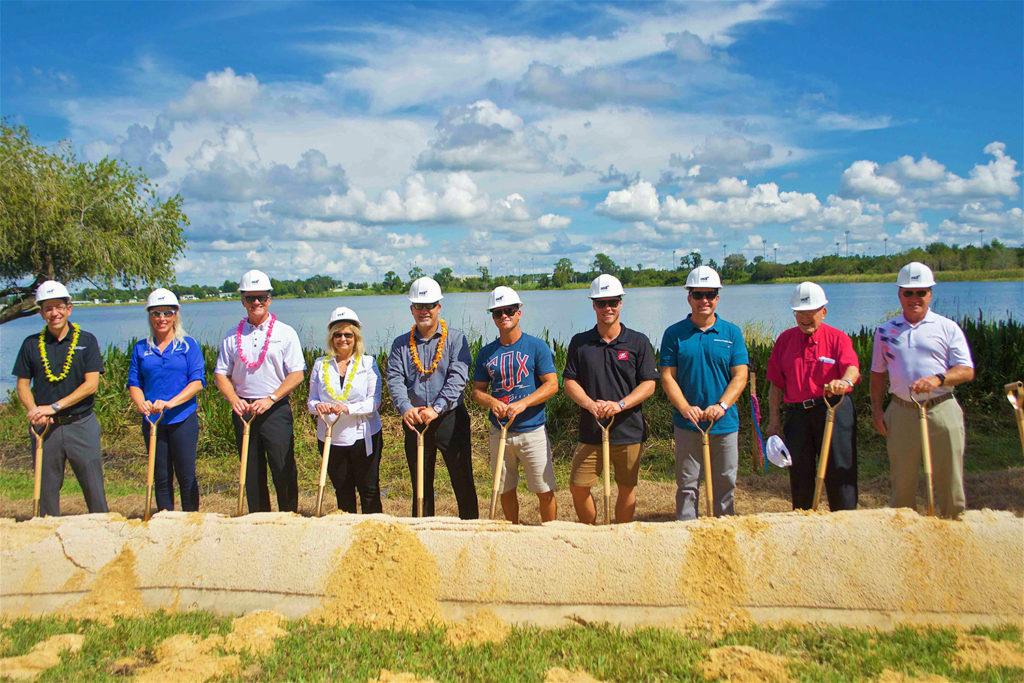 Correct Craft, USAWSF, Aktion Parks, and Nautique leaders and athletes break ground on the future site of Elite Cable Park